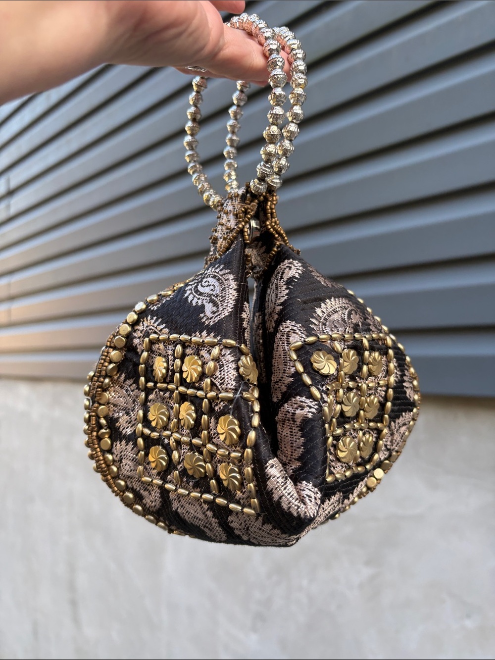 Embellished Black & Gold Evening Wristlet Bag